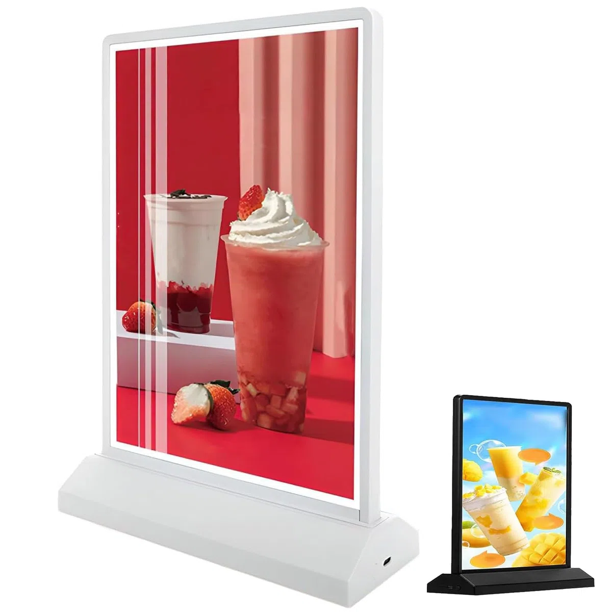 Soporte de exhibición de caja de luz LED, soporte de menú de mesa de plástico de doble cara, marco de fotos iluminado recargable, batería de 8 horas de duración para publicidad y promociones