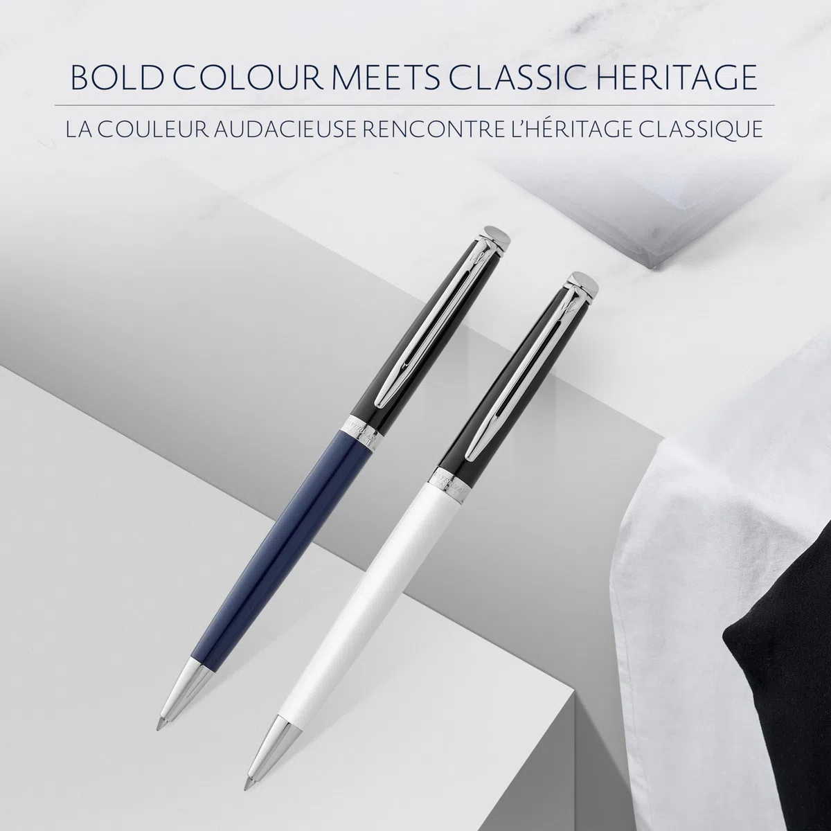 Waterman Hémisphère Bolígrafo | lacado negro y azul con adornos de paladio | punta media | estuche de regalo