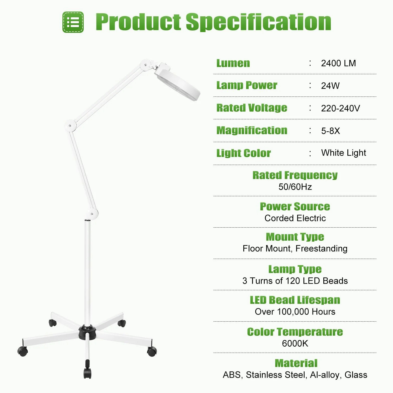 8 lupas con luz, lámpara de lupa cosmética LED, lupa con luz y trípode, altura regulable, ABS robustos, acero inoxidable y aluminio, para aficionados, manualidades, lectura