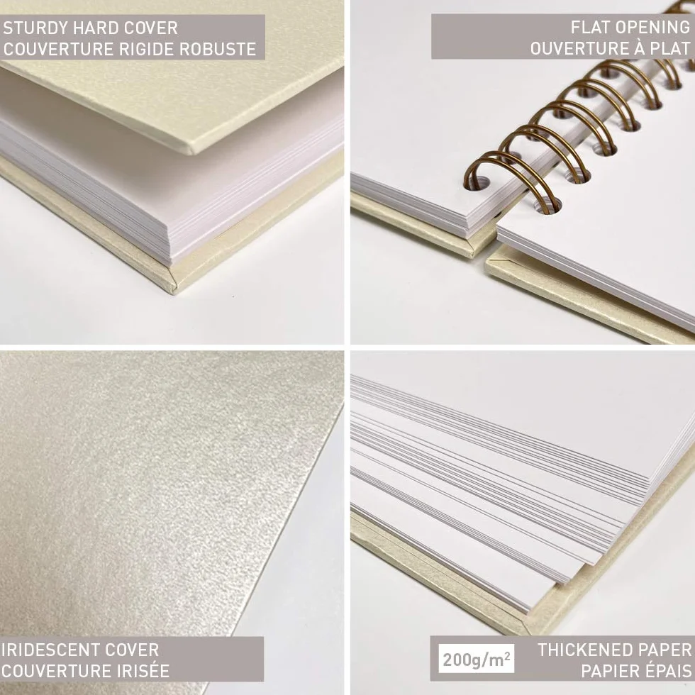 Clairefontaine 95433C - Álbum de espiral Diy 40 hojas blancas 32 x 24 cm, 200 g, tapa dura marfil irisado (Paquete de 2)