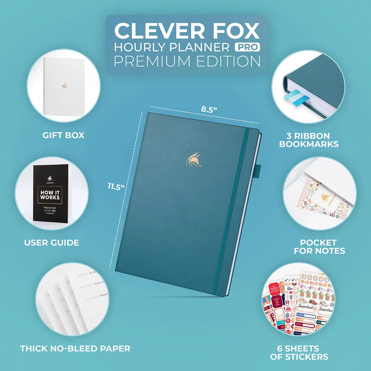 Clever Fox Hourly Planner PRO Premium – Planificador de horarios sin fecha con ranuras de tiempo diario – Cuaderno organizador personal para gestión del tiempo – Diario de vida semanal y mensual, | Organizador A4 con franjas horarias, horario semanal y me