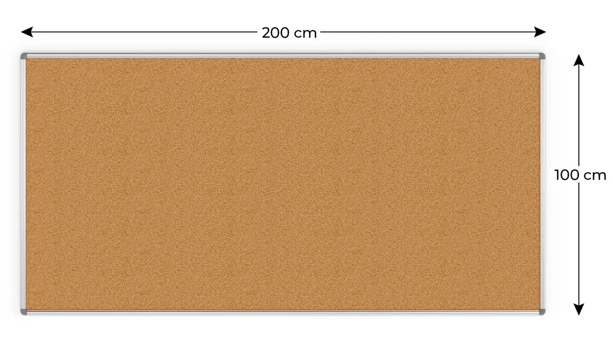 ALLboards Tablón de anuncios de corcho con marco de aluminio | Ideal para oficinas, lugares públicos, hogar | Montaje rápido y sencillo [Corcho marrón-200x100cm]