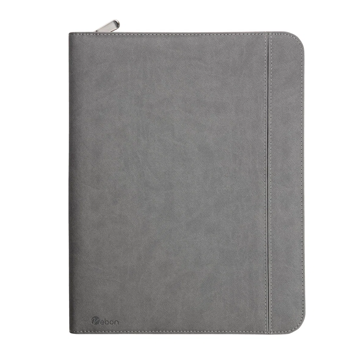 Vebon® Carpeta A4 grande "Roma" doble cremallera + portapapeles, carpeta de conferencias + bolsa para ordenador portátil, espacio extra, Negro Piel Sintética, Gris Fantasma