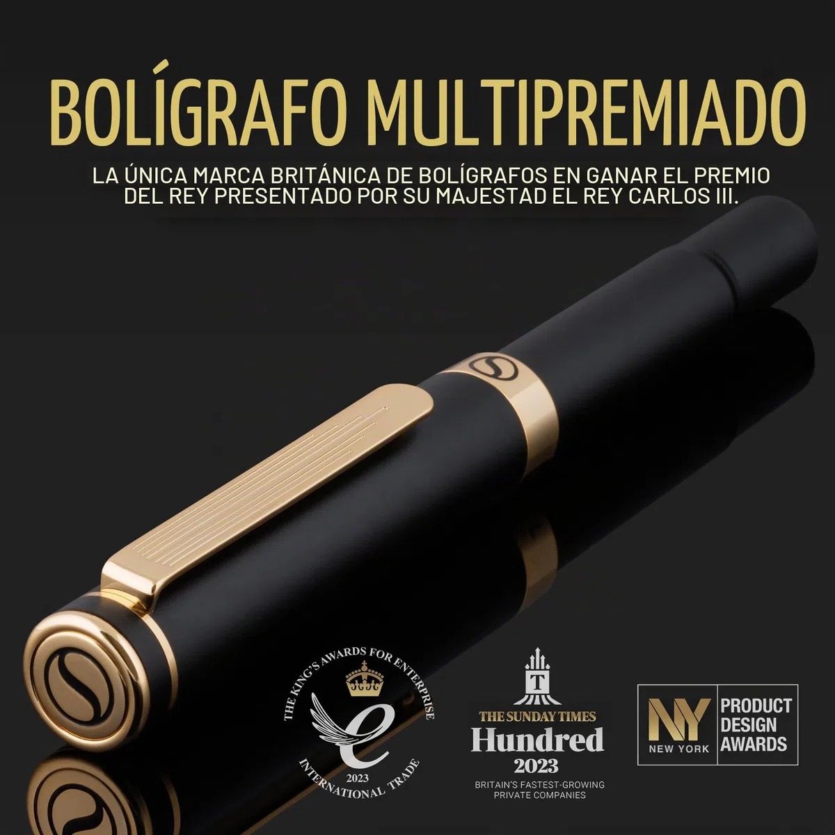 Scriveiner Bolígrafo Rollerball EDC Negro de Lujo, Chapado en Oro Auténtico, Recambio Schmidt Alemán