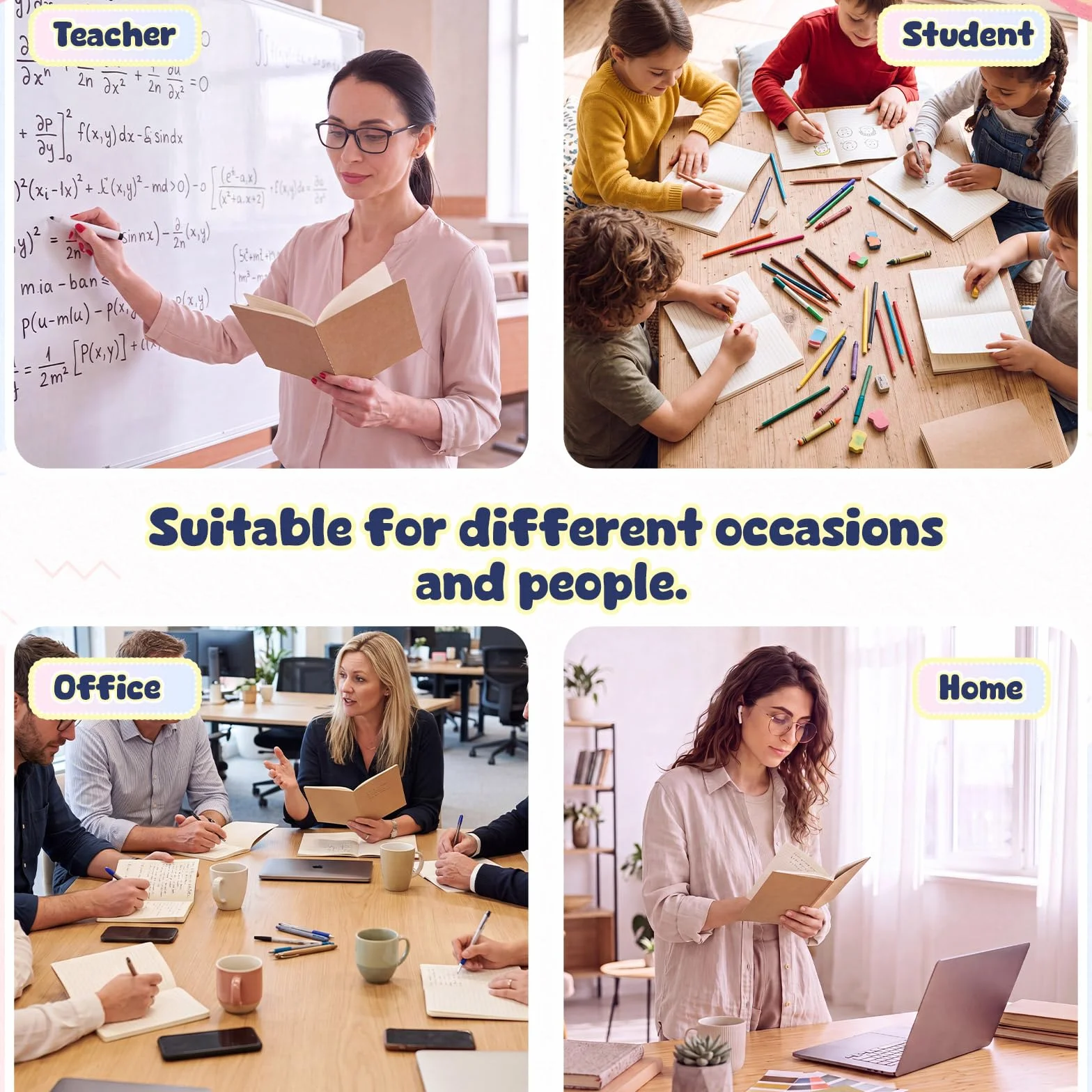 Handepo Paquete de 100 cuadernos de papel kraft de 60 páginas rayadas, cuaderno de tapa suave, bloc de notas de composición de papel kraft, diario de viaje, diario para estudiantes, suministros