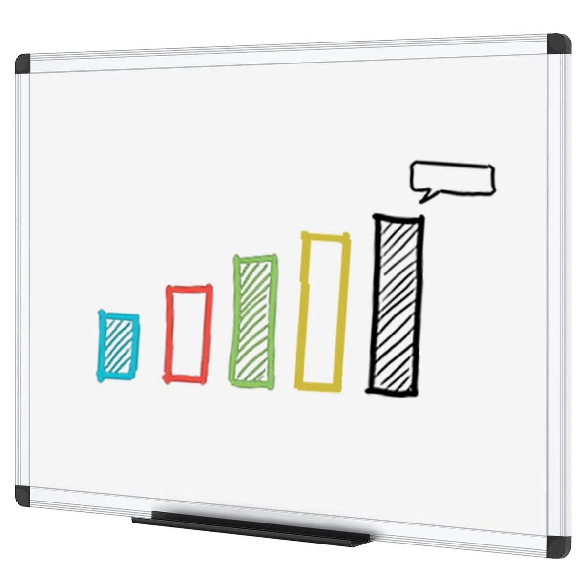 Pizarra blanca de borrado en seco de VIZ-PRO, con marco plateado de aluminio, no magnética 1200x900mm | Bandeja para marcadores y marco de aluminio plateado, tablero de escritura de borrado en seco para oficina, hogar y escuela