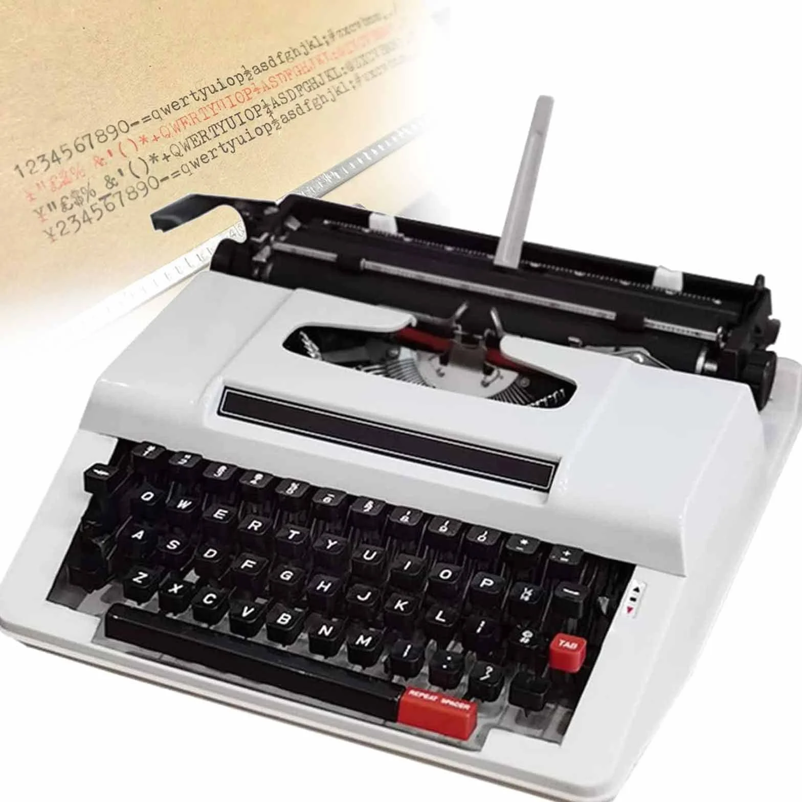 Máquina de escribir vintage - Máquina de escribir manual retro para escribir novelas en la selva - Opción de color de teclado blanco-negro