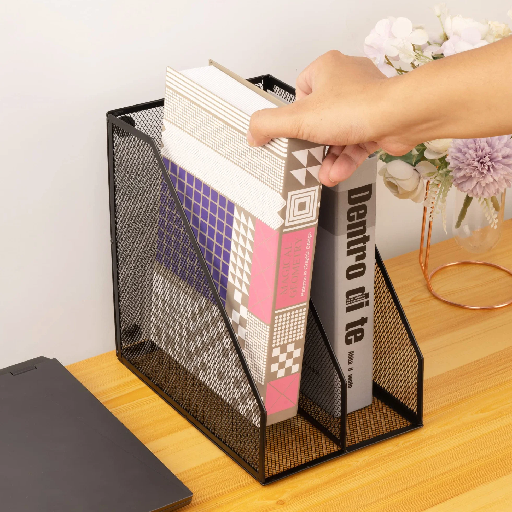 Metal Wire File Organizer, Desktop Mesh Holder, Black, 2-Pack