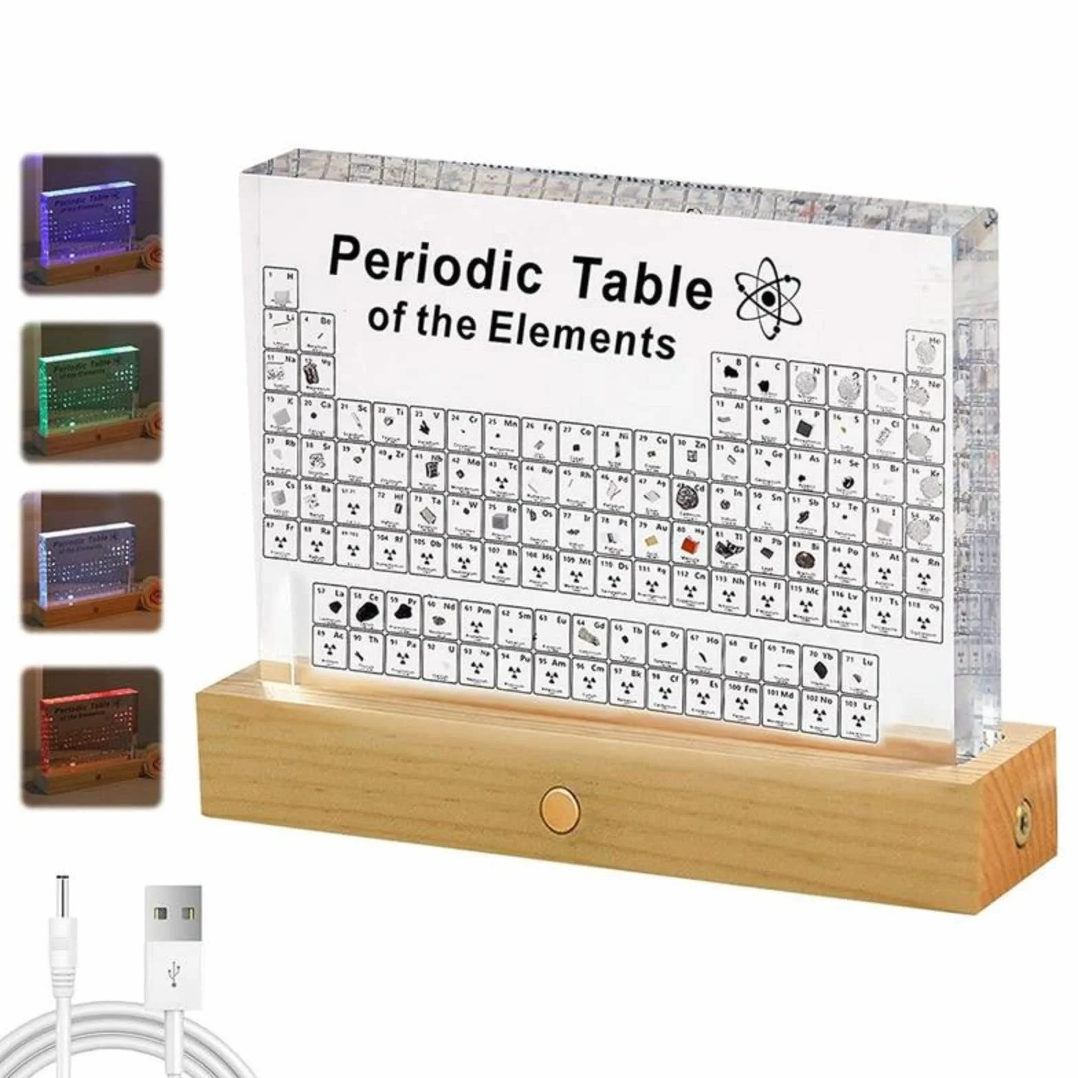 Tabla Periodica Con Elementos Reales,Tabla periódica de 83 Elementos,Pantalla de Tabla Periódica Acrílica con Base de Luces LED de Colores,for Profesores,Estudiantes y Niños,Periodic Table