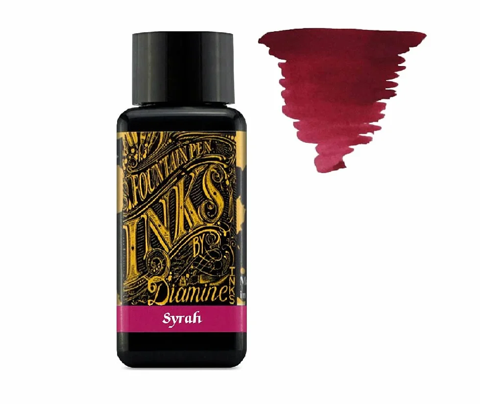 Diamine Tinta para pluma estilográfica de 30 ml, rueda de color, 6 botellas, verde delamere, macassar, calabaza, damson, azul brumoso, syrah