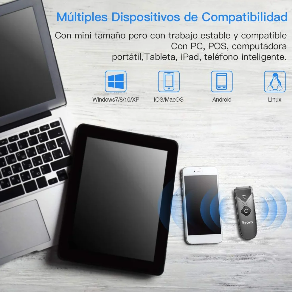 Eyoyo 2D Escáner de Código de Barras Bluetooth, QR Lector de Código de Barras 1D USB 2,4G Inalámbrico Data Matrix con Manual en Castellano y Inglés, Pistola Portátil para iOS, Android, Tabletas y PC