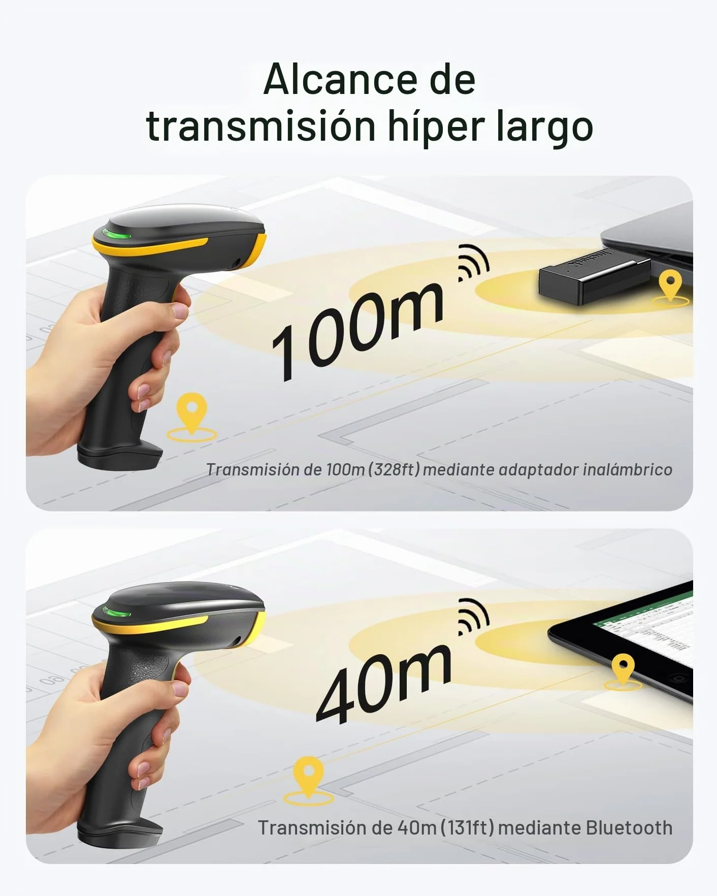 Inateck Escáner de Códigos de Barras Bluetooth 2D, Escáner QR Code 2D Inalámbrico con Batería de 2600 mAh y Base de Carga Inteligente, Escáner Portátil Compatible con AI, App, SDK, BCST-36