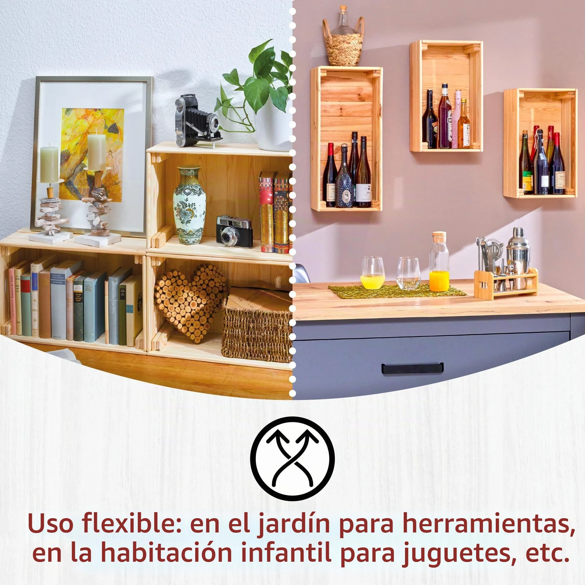Inter Link - Caja de madera - Caja de madera maciza apilable - Caja de almacenaje, Para fruta, verdura, vino, jardín, baño, cuarto de juegos - Ahorro de espacio, práctica - 65 x 31,5 x 23cm Valloni L
