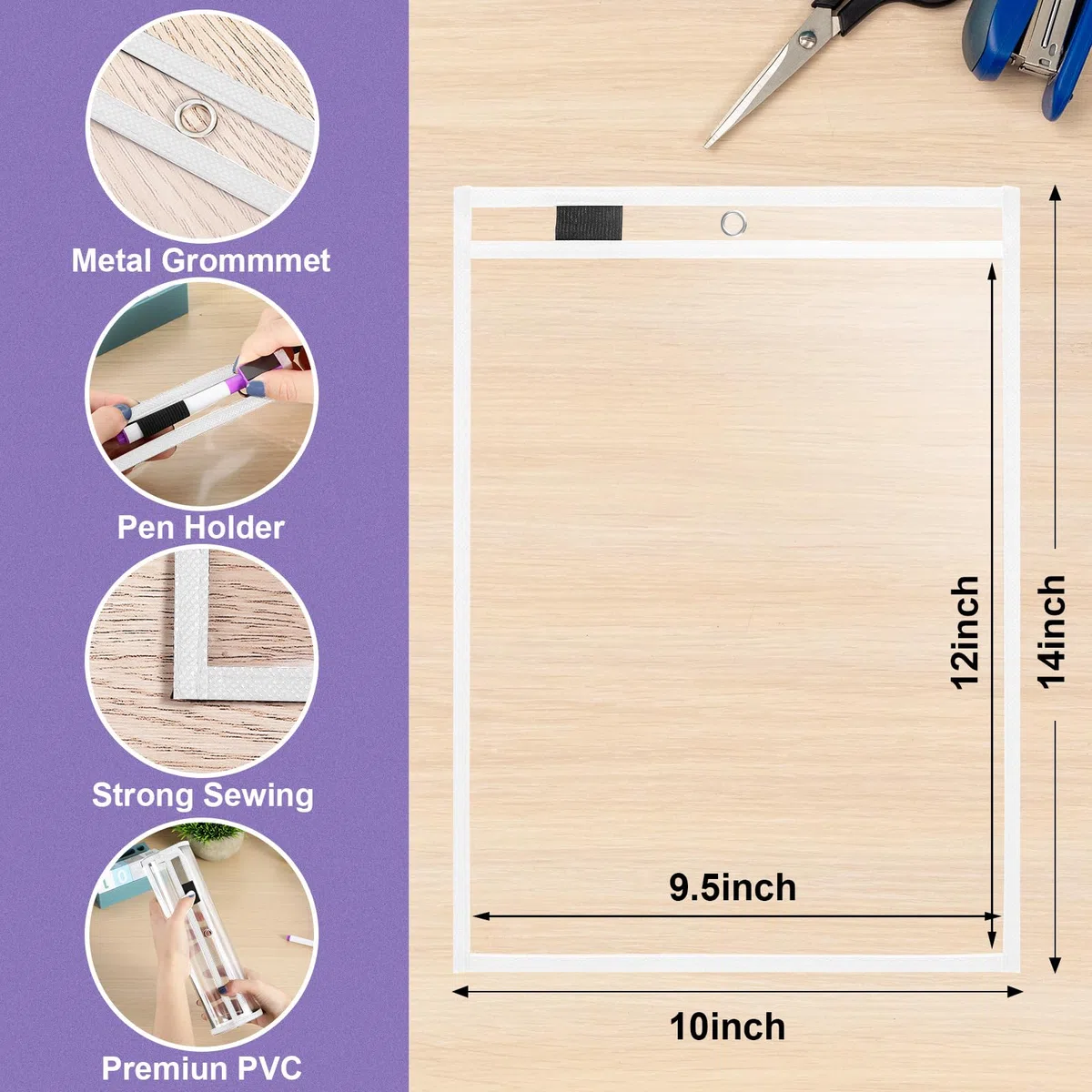Nezyo 50 bolsillos de plástico de borrado en seco, soportes para boletos de trabajo, bolsillos para pedidos de tiendas, fundas transparentes para boletos, fundas de plástico para suministros de