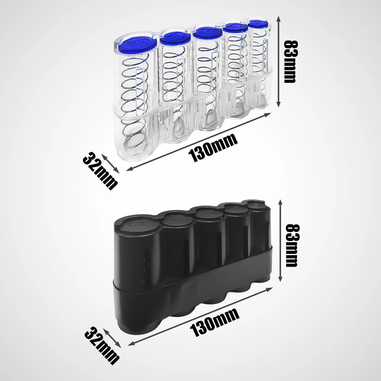 Clasificador De Monedas 5 Orificios 2 Piezas, Caja Con Resorte, Negro Transparente