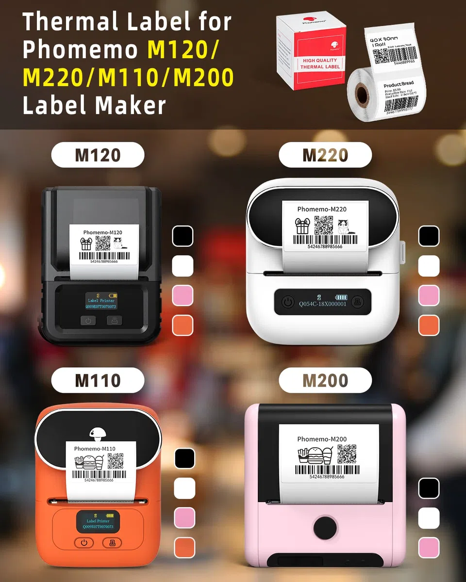 Phomemo Etiquetas Autoadhesiva Multifuncional Para Código De Barras Compatible Con M220 M250 M221 M120 M150 M108 M110 M421, Nombre, Precio, Dirección, etc. 40x30mm, 230 Etiquetas/Rollo, 3 Rollos