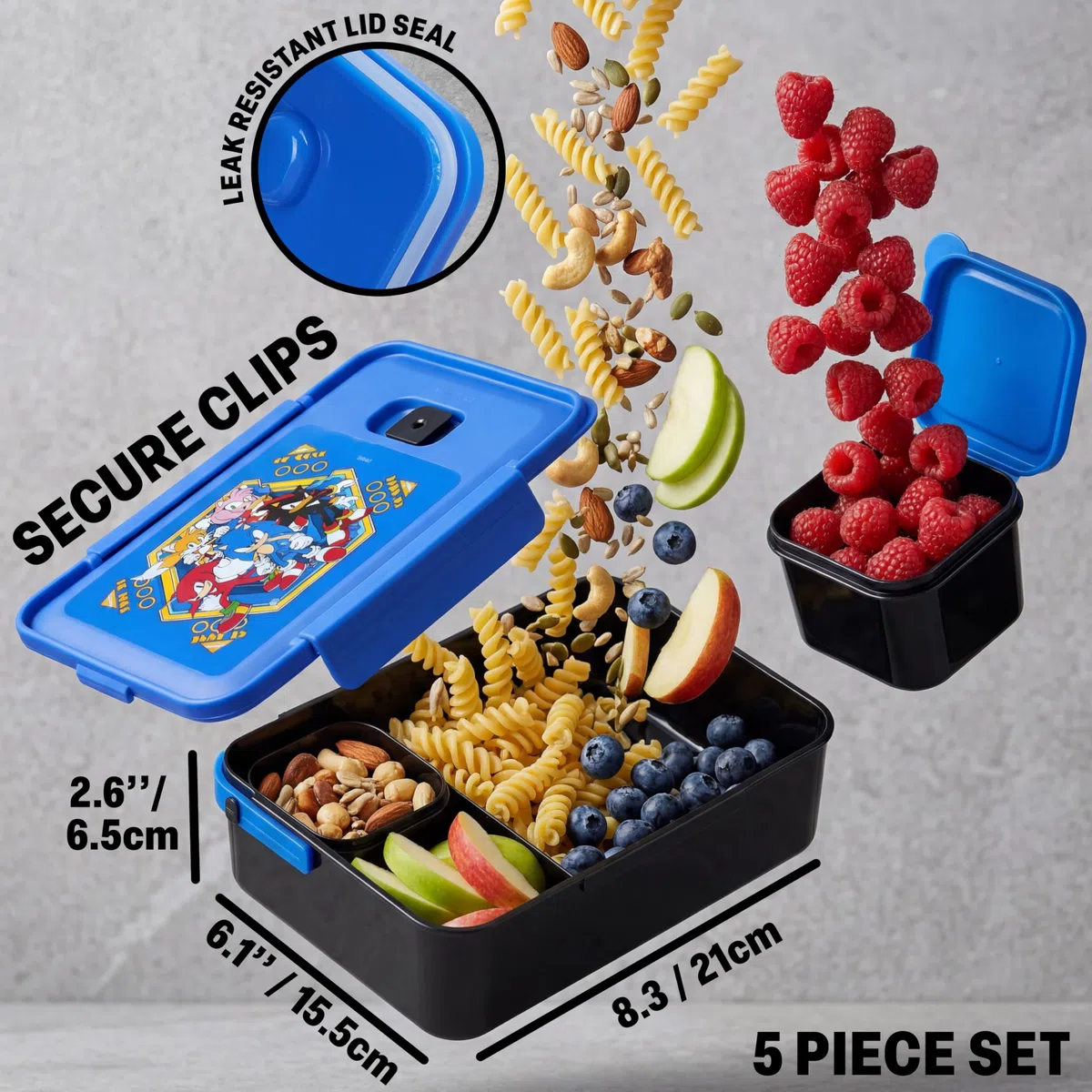 Get Trend SONIC THE HEDGEHOG Bolsa Térmica, Set Niños, 3 Piezas, Botella Agua 600 ml y Caja Bento Fiambrera con 2 Compartimentos, Sin BPA, Colegio y Guardería (Azul/Multi Sonic)