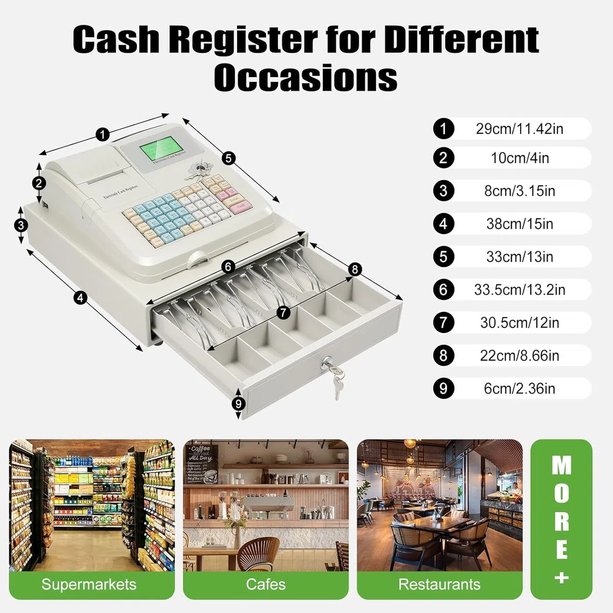 Caja Registradora Electrónica De 48 Teclas para Pequeños Negocios, Sistema Tpv con Cajón, Ideal para Supermercados, Tiendas De Ropa Y Restaurantes.