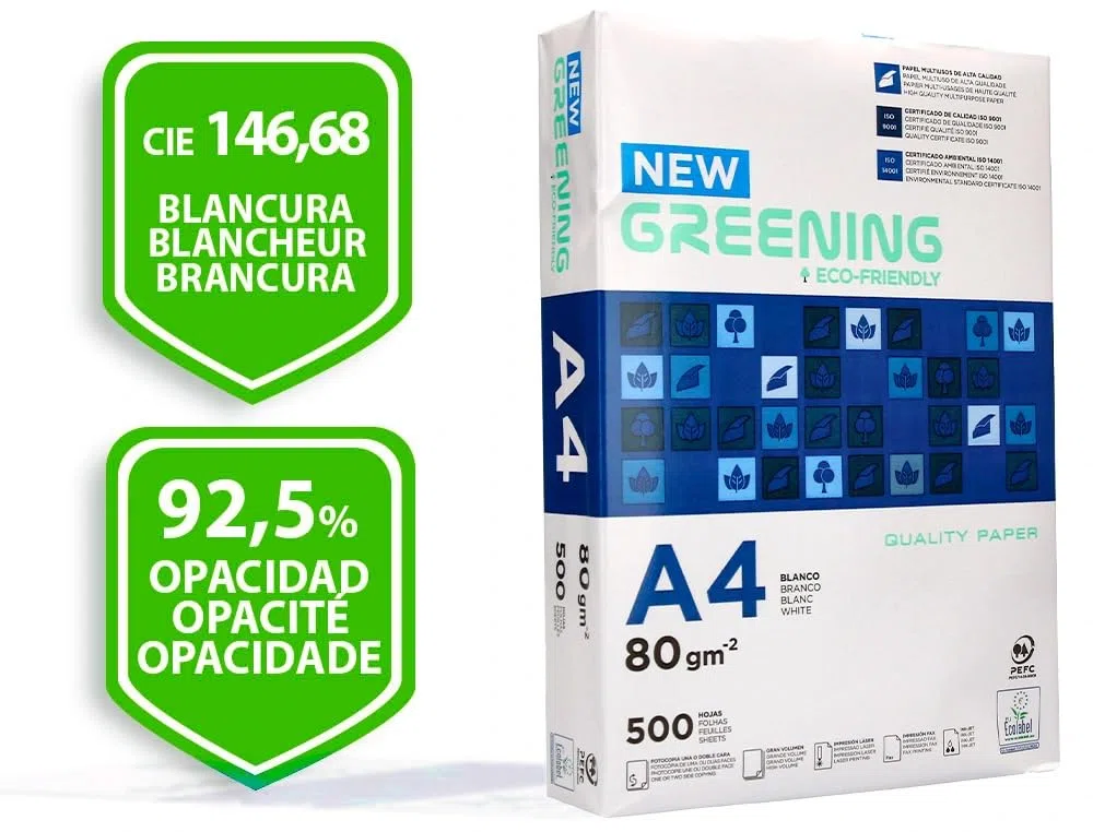 Papel Fotocopiadora Greening Din A4 80 Gramos 10 Paquetes de 500 Hojas