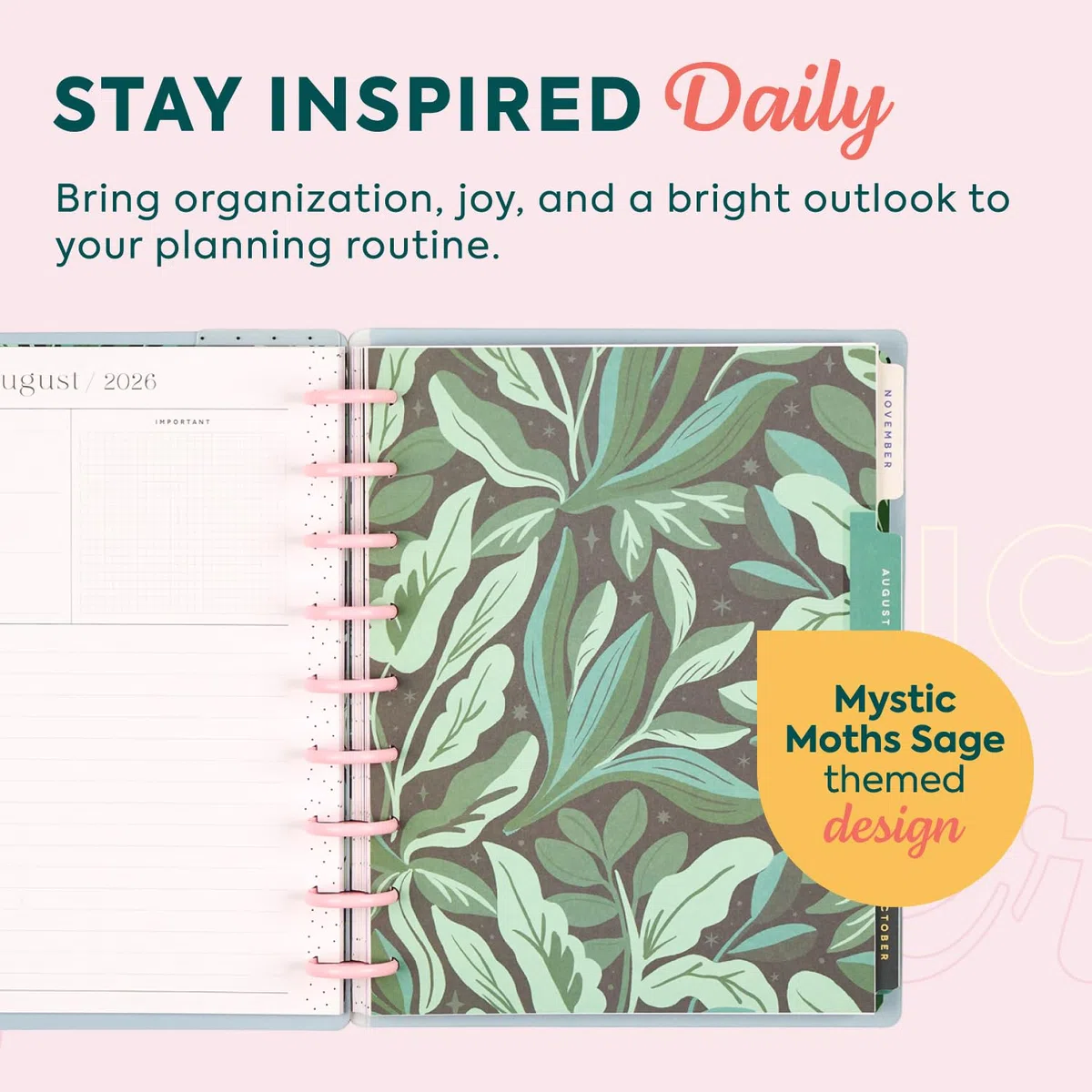 The Happy Planner Mystic Moths Sage Classic - Agenda de 12 meses con fecha de disco