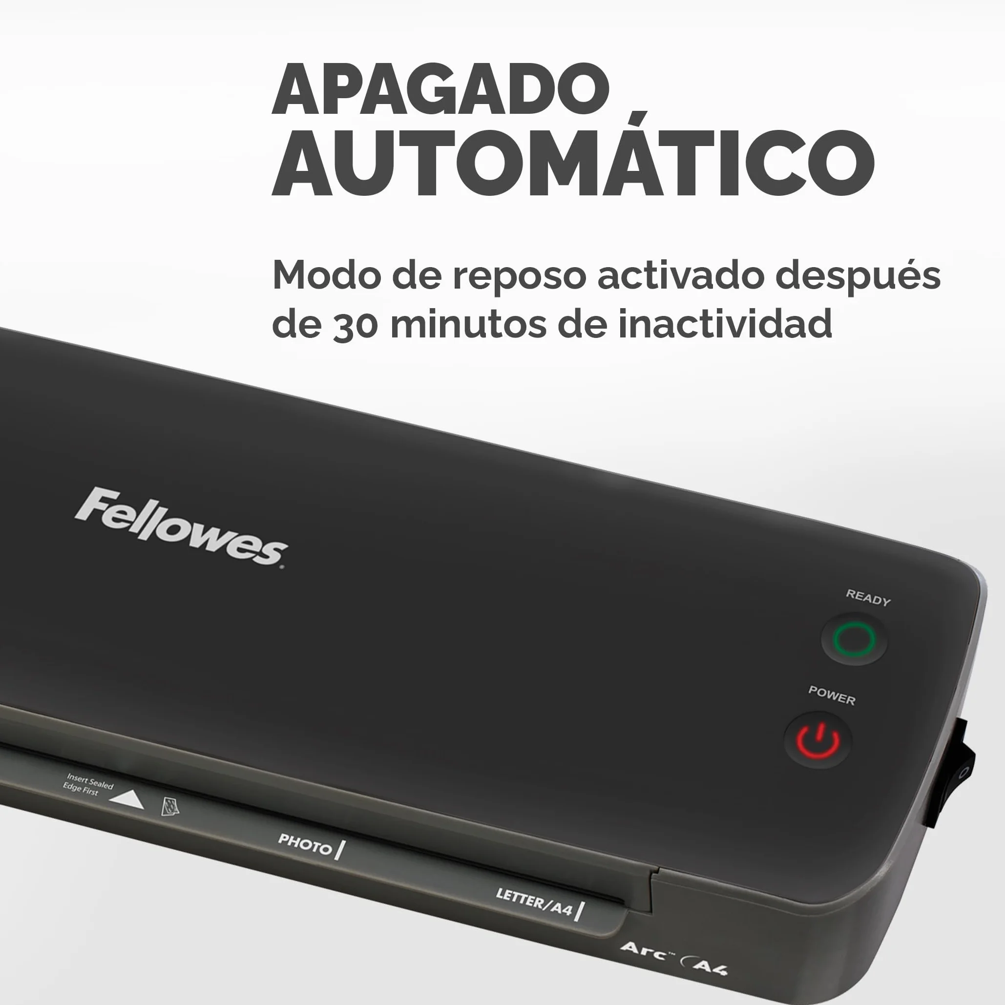 Laminadora Fellowes Arc A4, para plastificar en caliente bolsas de hasta 80 micras, palanca antiatascos, pasatiempos creativos, 30 cm/min, 4570001