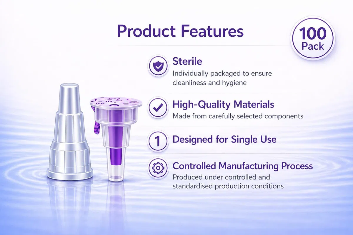Puntas desechables estériles 31G (0,25 x 5 mm) – Paquete de 100 unidades individualmente compatibles universalmente compatibles para laboratorio, industria y aplicaciones cosméticas
