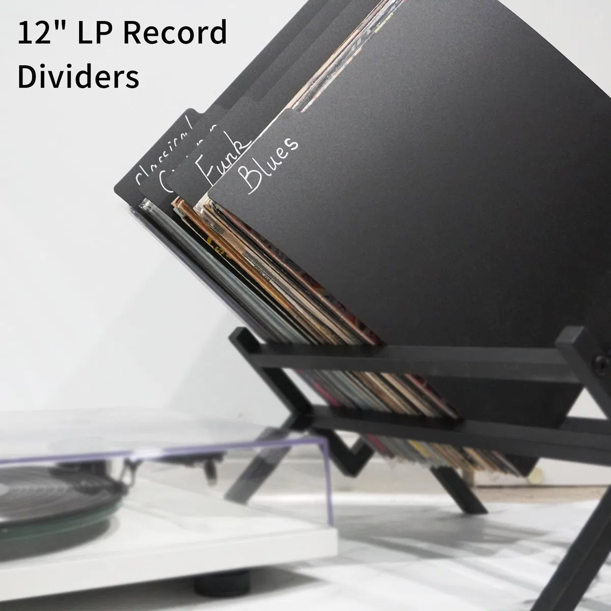 sdroceRyaM Divisores de discos de vinilo de 12.9 pulgadas, 30 piezas de material de polipropileno duro negro, pestañas de categoría de plástico de doble cara, guías de discos para LP, caja de álbum,