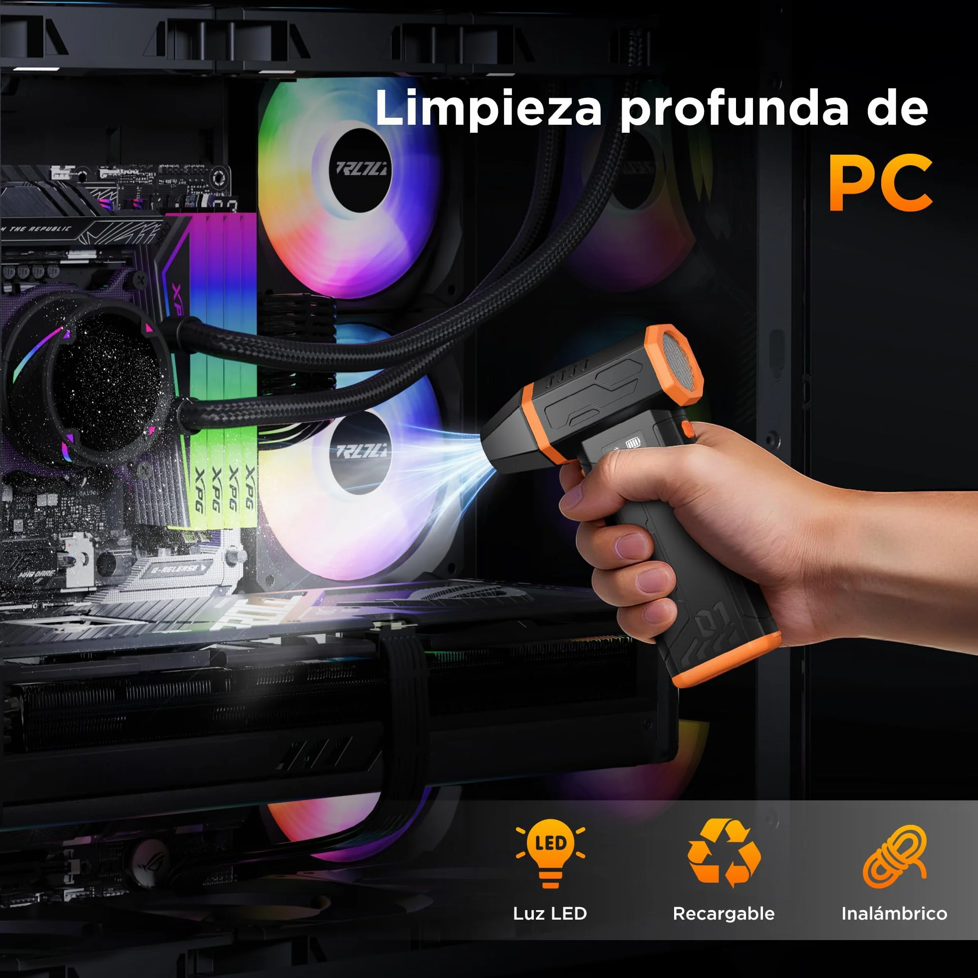 VIWAVE Soplador de Aire Potente,150000 U/min 3 Velocidades Aire Comprimido Limpieza PC,Soplador de Aire para PC con luz LED,Mini soplador Bateria de Larga duración para PC Teclado Laptop Coche