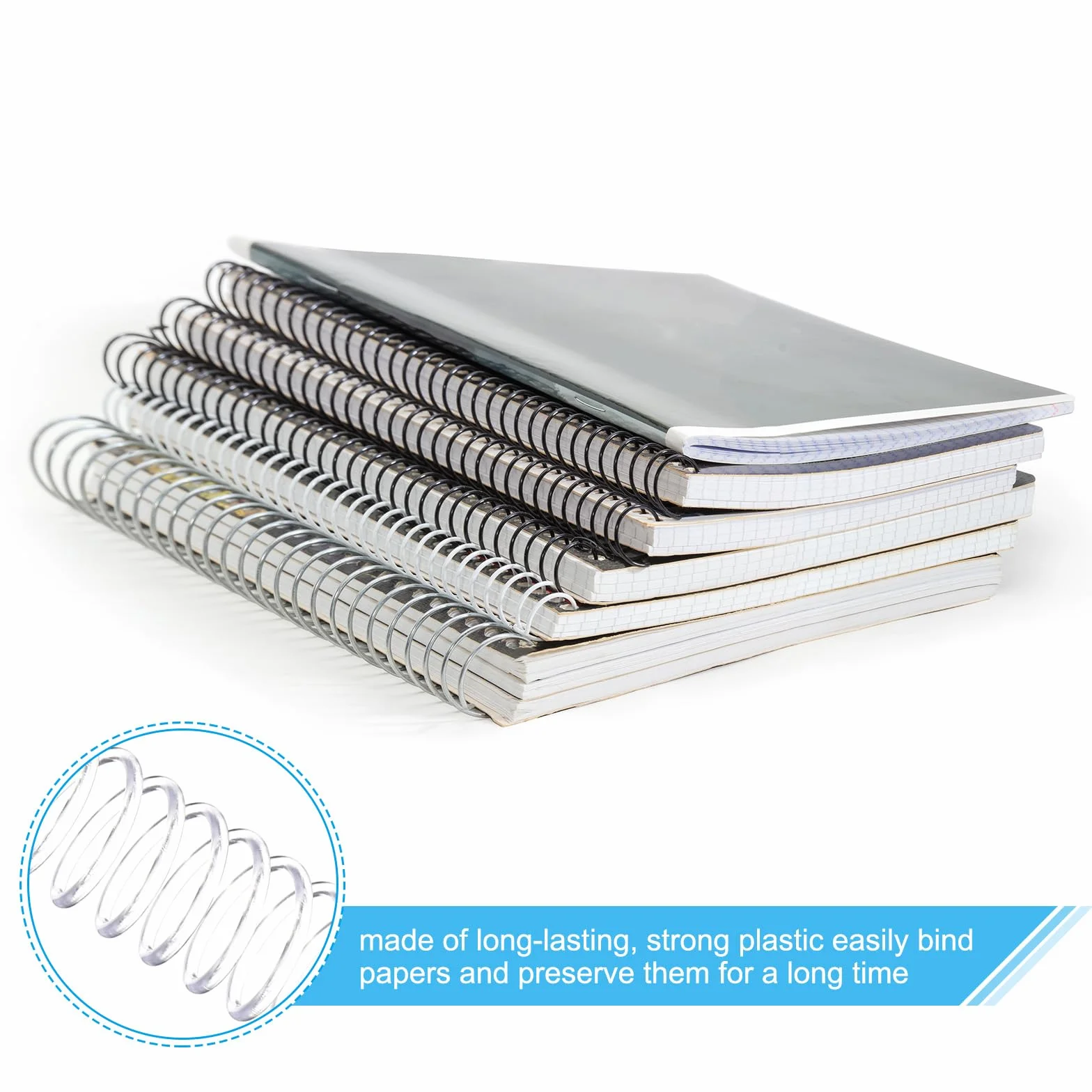 PATIKIL 50pcs 20mm Bobinas de Encuadernación en Espiral de Plástico, 170 Hojas, Paso 4:1, 48 Agujero Lomo de Encuadernación de Hojas Sueltas para Cuaderno Archivo DIY Oficina, Transparente