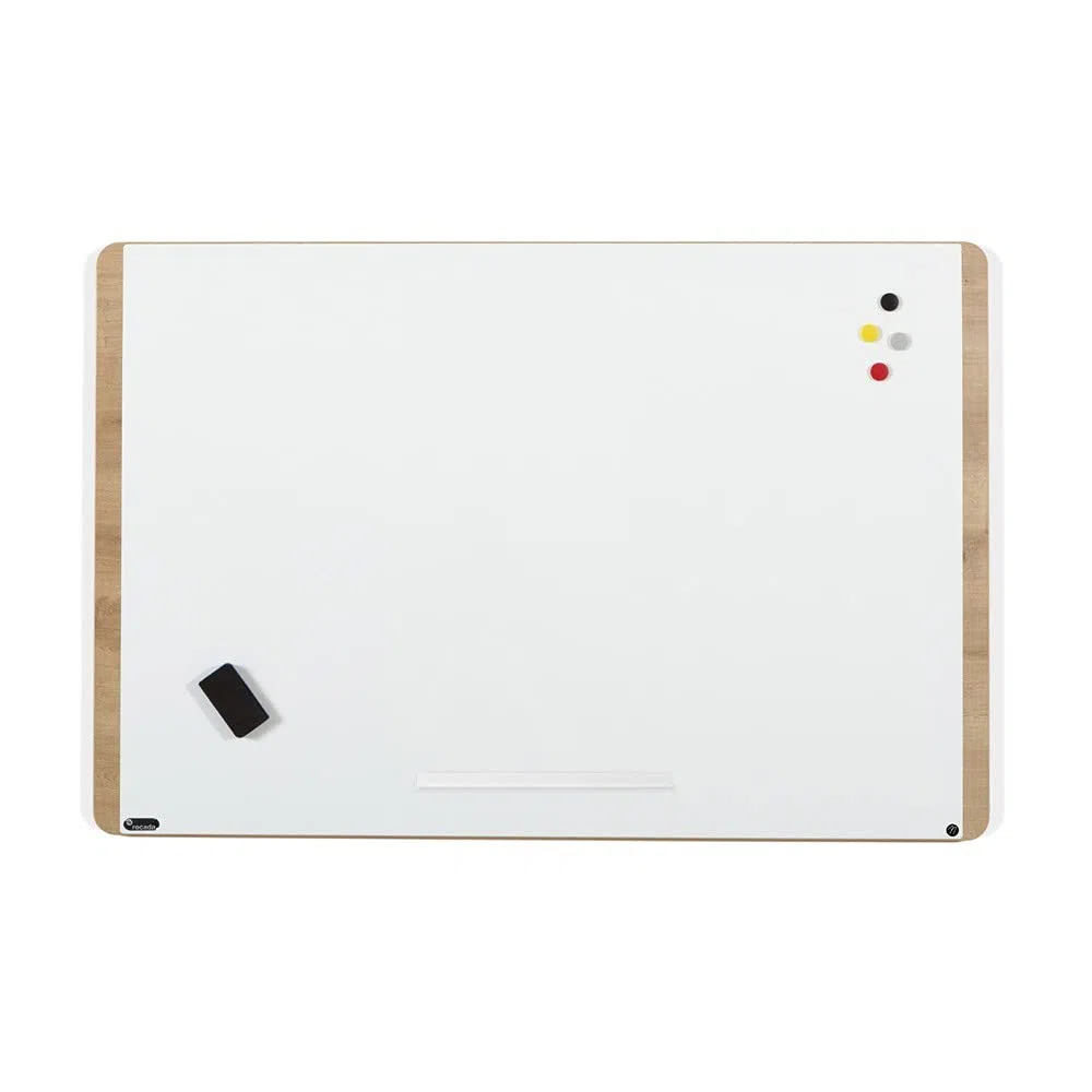 Rocada | Pizarra Blanca y Madera de la Gamma Natural | Pizarra Magnética | Borrado en seco | Pizarra de Pared Elegante | Distintas Posiciones | 75 x 115 cm