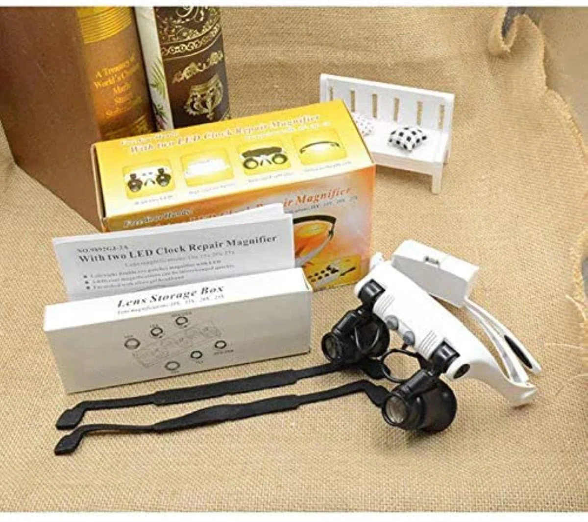 GaRcan Lupa de Diadema Manos Libres con luz LED, Lupa de Cabeza iluminada, Lupa de reparación de Relojes con luz, Aumento de 10X 25X, plástico Abs, Lente de Resina óptica
