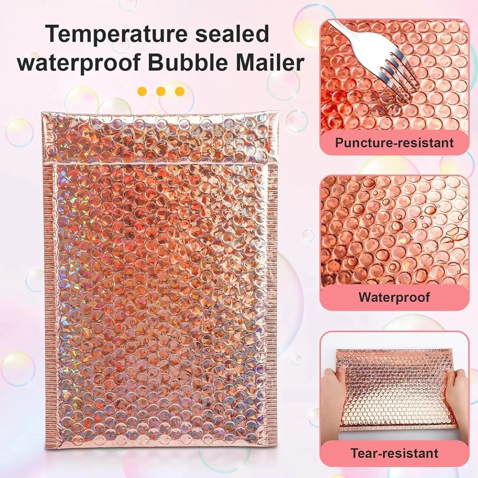 Sobre de correo burbujas holográficas, 30 Uds., grueso | Bolso acolchado impermeable del paquete de los sobres de la protección for el envío(Wine red,20*25cm)