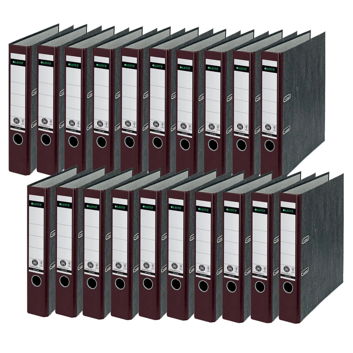 Leitz Archivador de calidad, 20 unidades, original, DIN A4, estrecho, 5 cm de ancho, papel de mármol en nubes, archivador de reciclaje, Blauer Engel, con mecánica de 180°, máxima estabilidad, marrón,