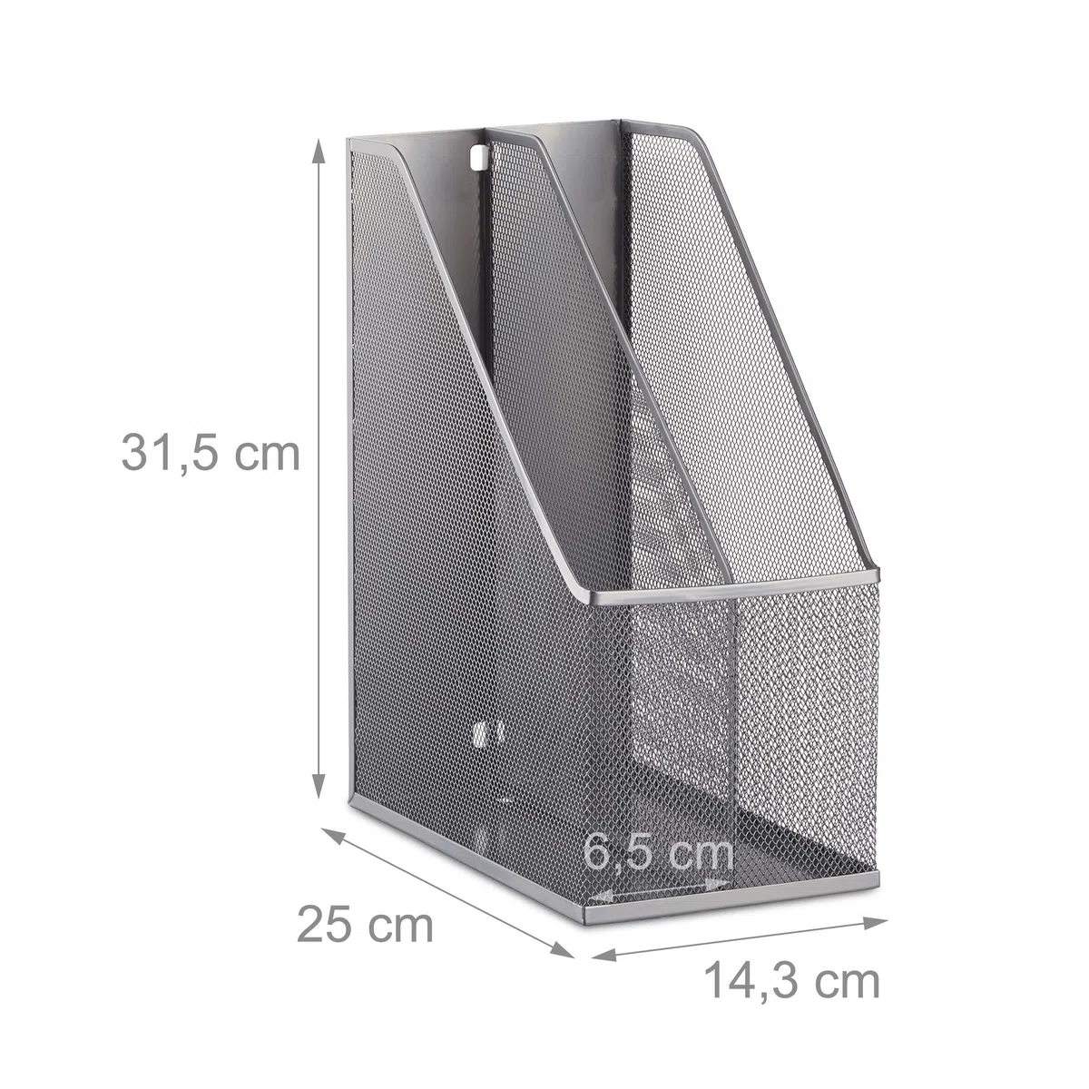 Relaxdays Organizador de Documentos con 2 Compartimentos, Metal, Plateado, 31.5 x 14.3 x 25 cm