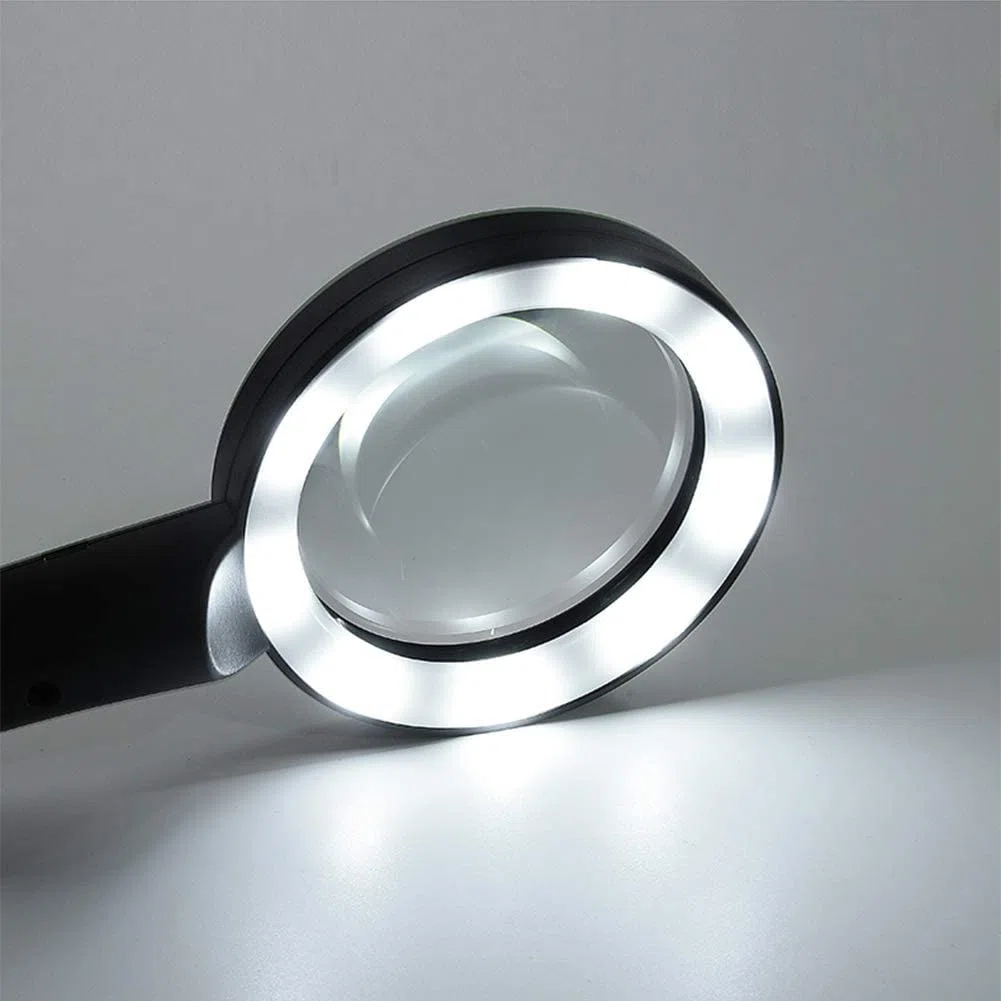 Lupa de mano con luz LED y carga USB, aumento 6X para lectura, pasatiempos, joyería e inspección de monedas
