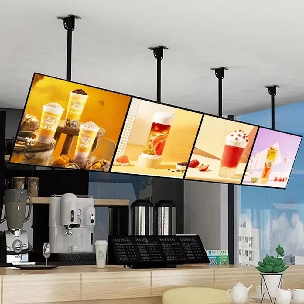 Caja de luz LED ultradelgada con marco a presión, cartel iluminado montado en la pared con poste telescópico, tablero de menú retroiluminado LED, póster publicitario para restaurante, cafetería