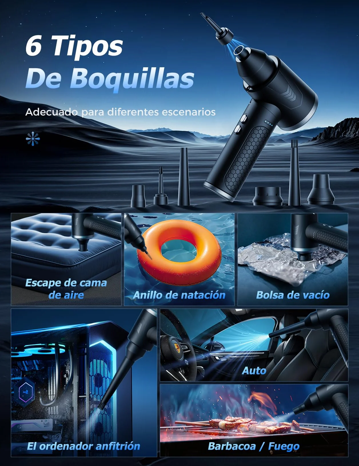 100,000 RPM Potente Soplador de Aire con Luz LED, Aire Comprimido Limpieza PC de 9000mAh, Soplador de Aire Para PC, Air Duster de 3 Velocidades, Plumero Electrico para Ordenador, Coche, Oficina, Sofá