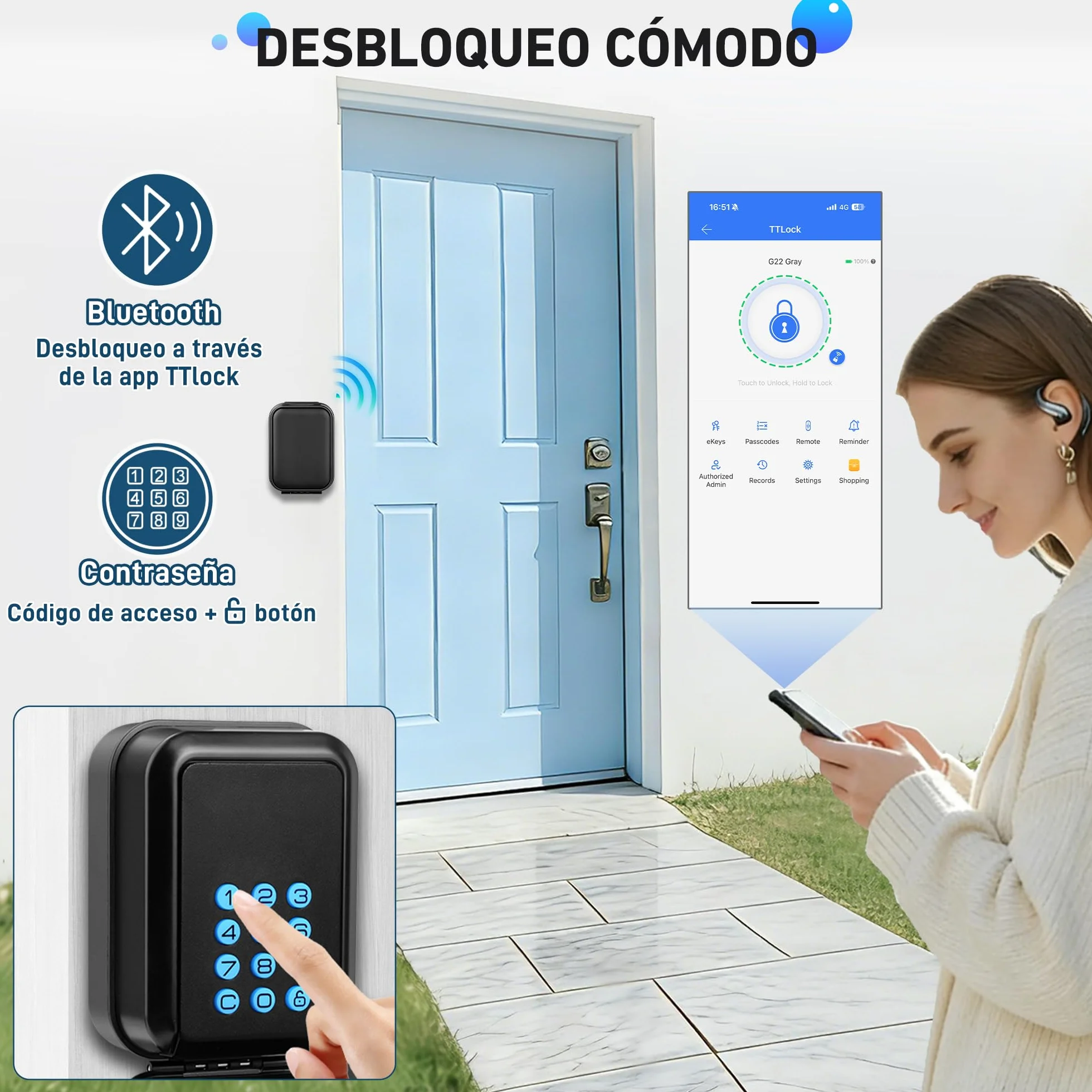 Caja de Seguridad para Llaves - TTlock Smart Lock Box Bluetooth Antirrobo [Impermeable IP65 & Acceso de Gestión Avanzada] Exterior Caja Fuerte Llaves Combinacion Caja Llave Seguridad