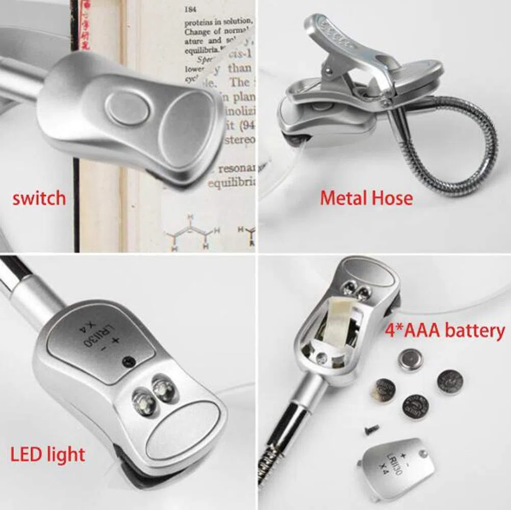 Lupa de 2.5X 8X 2 LED, Lupa de Manos Libres con Soporte de lámpara Clip de Escritorio de Mesa Ajustable Lupa iluminada para Lectura, Soldadura, reparación, Pasatiempos y Manualidades A, Magni