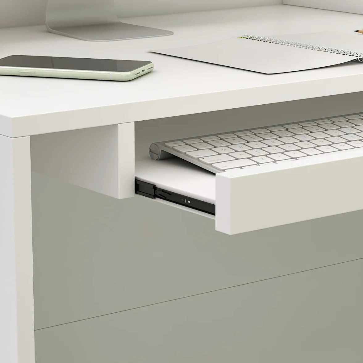 Mesa de Oficina con Bandeja para Ordenador, 80 x 140 x 120 cm, Blanco, MDF