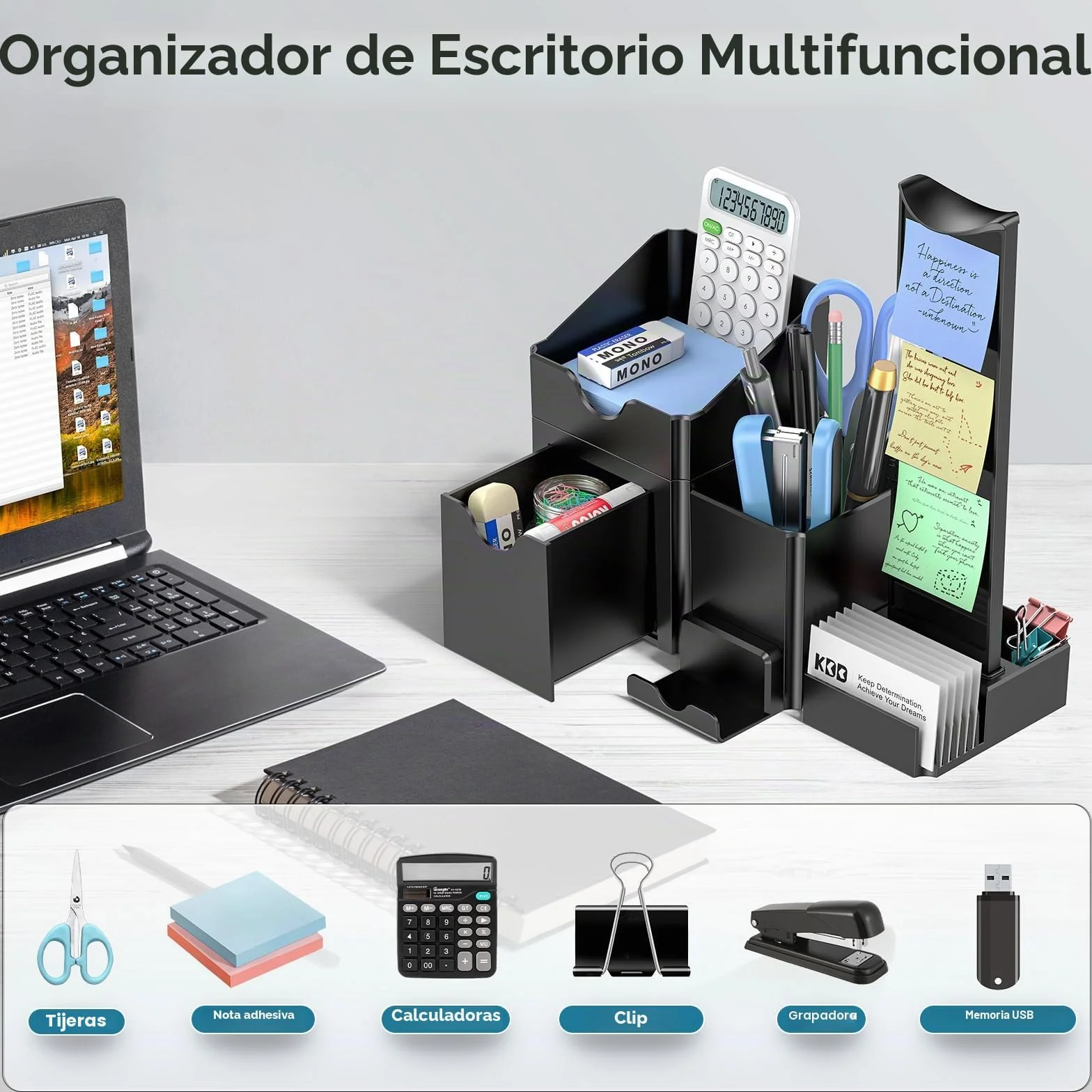 KDD 7 en 1 Juego de Organizador Escritorio con Cajones, Colgador Auriculares, Portalápices, Tarjetero
