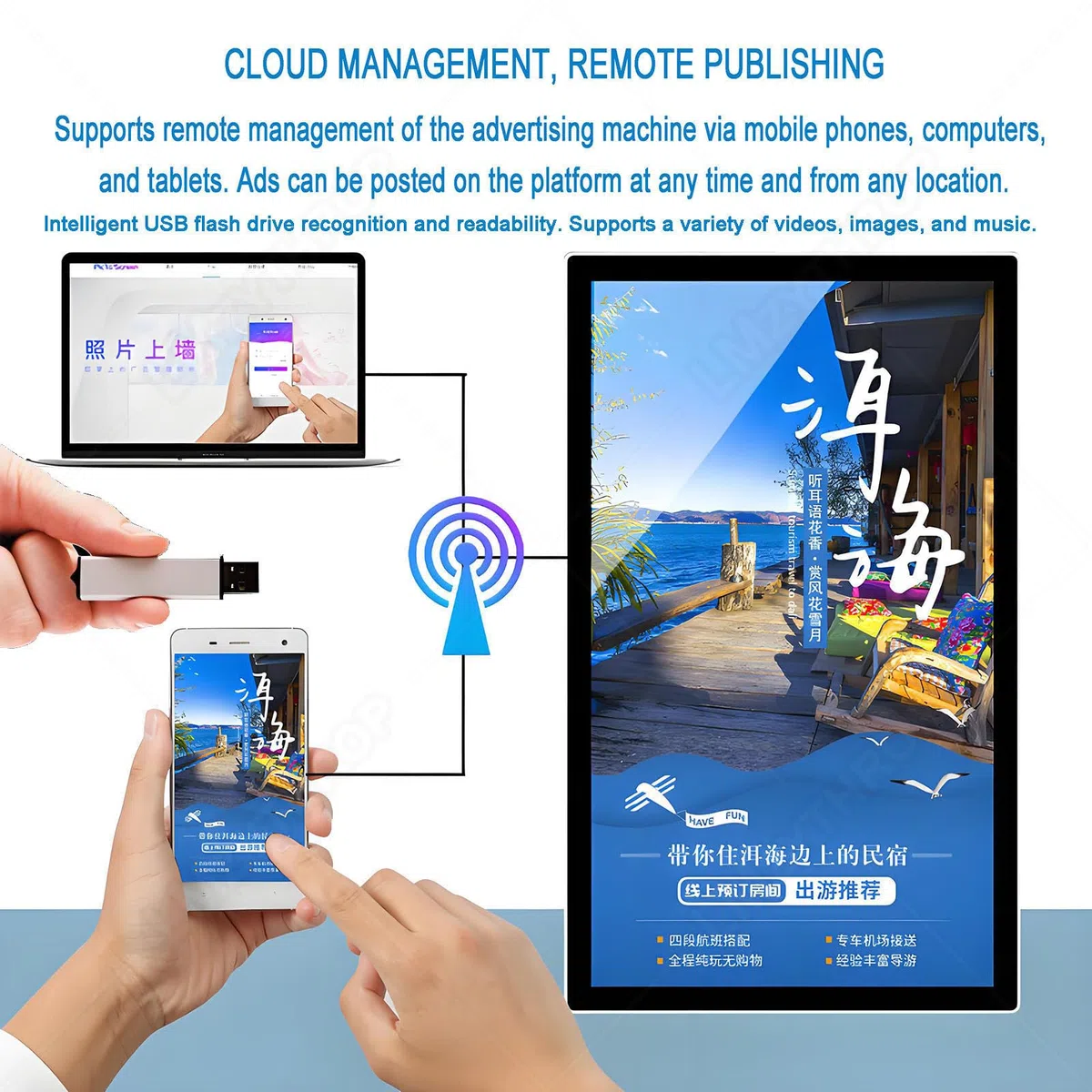 Pantallas LED Publicidad,Exhibición Nuevos Contenidos,Publicación Remota/USB,Pared/Empotrado,Horizontal/Vertical,Menú LED para Restaurante para Reproducir Videos/Imágenes 27"