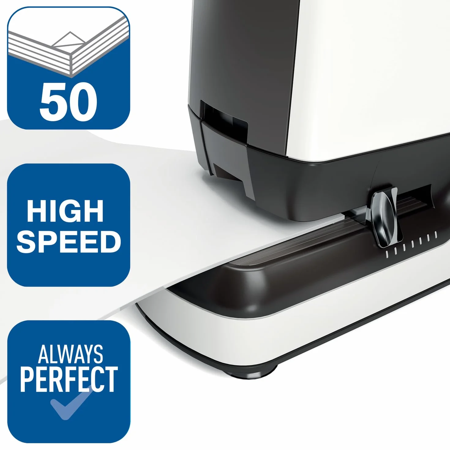 Rapid 20942901 - Grapadora Eléctrica Contactless 90EC Pro, Grapadora Automática de Oficina, Diseño Resistente y Manos Libres, 630 Grapas Incluidas, Blanca, 50 Hojas