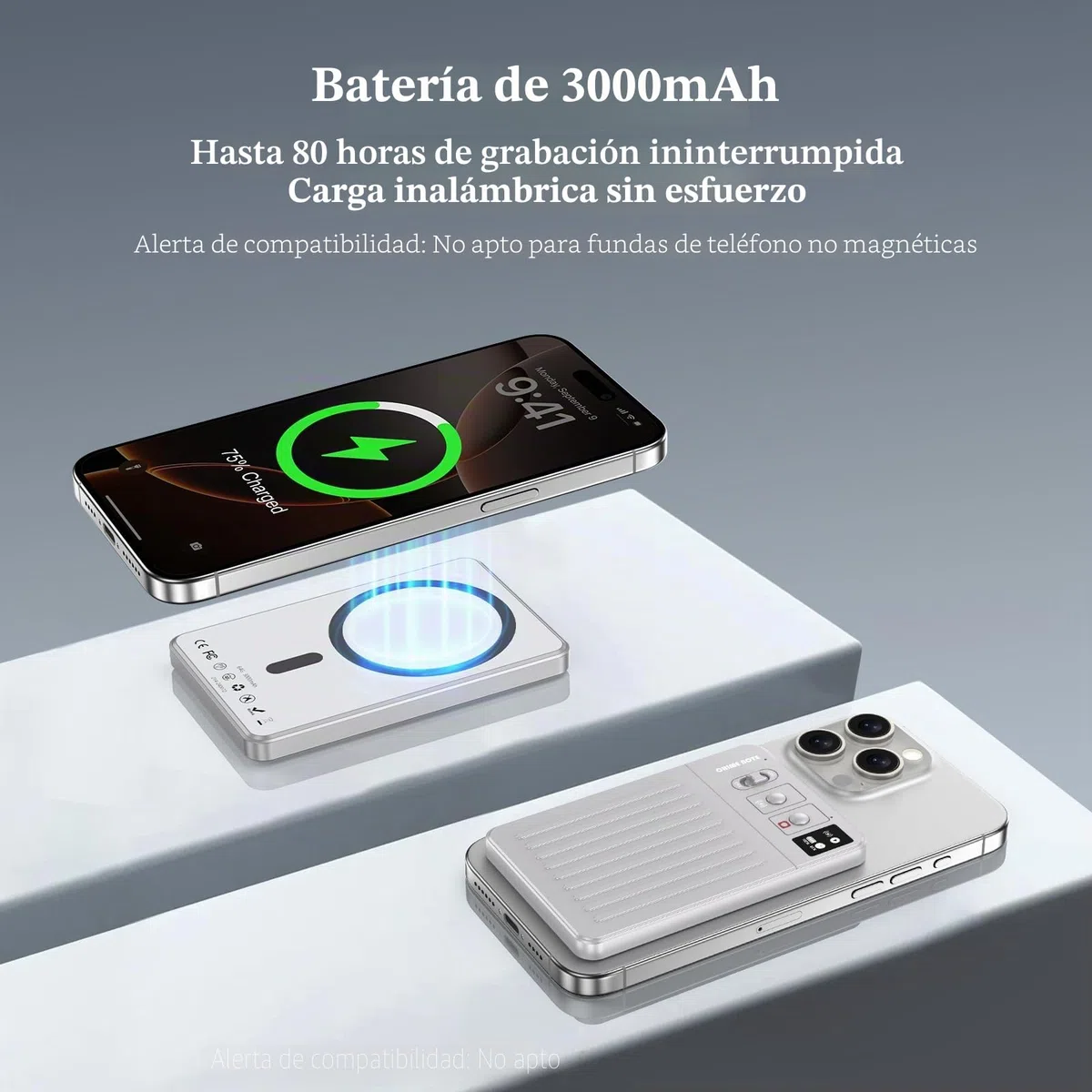 Grabadora de voz AI - Grabadora de voz sin cargo por transcripción y resumen de IA por ChatGPT, aplicación y control web, 117 idiomas, memoria de 64 GB, carga inalámbrica, grabadora de voz digital