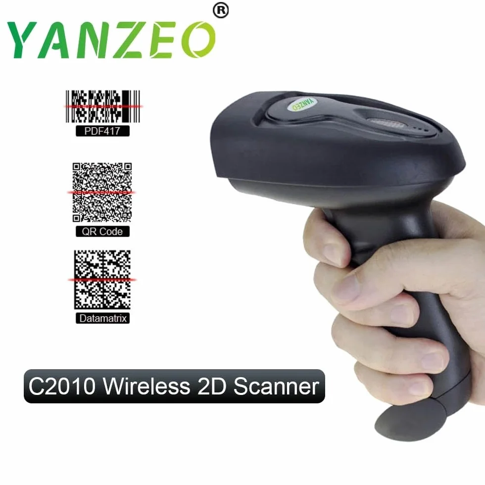 Yanzeo Escáner de código de Barras Inalámbrico 2.4G USB Láser 2D QR POS