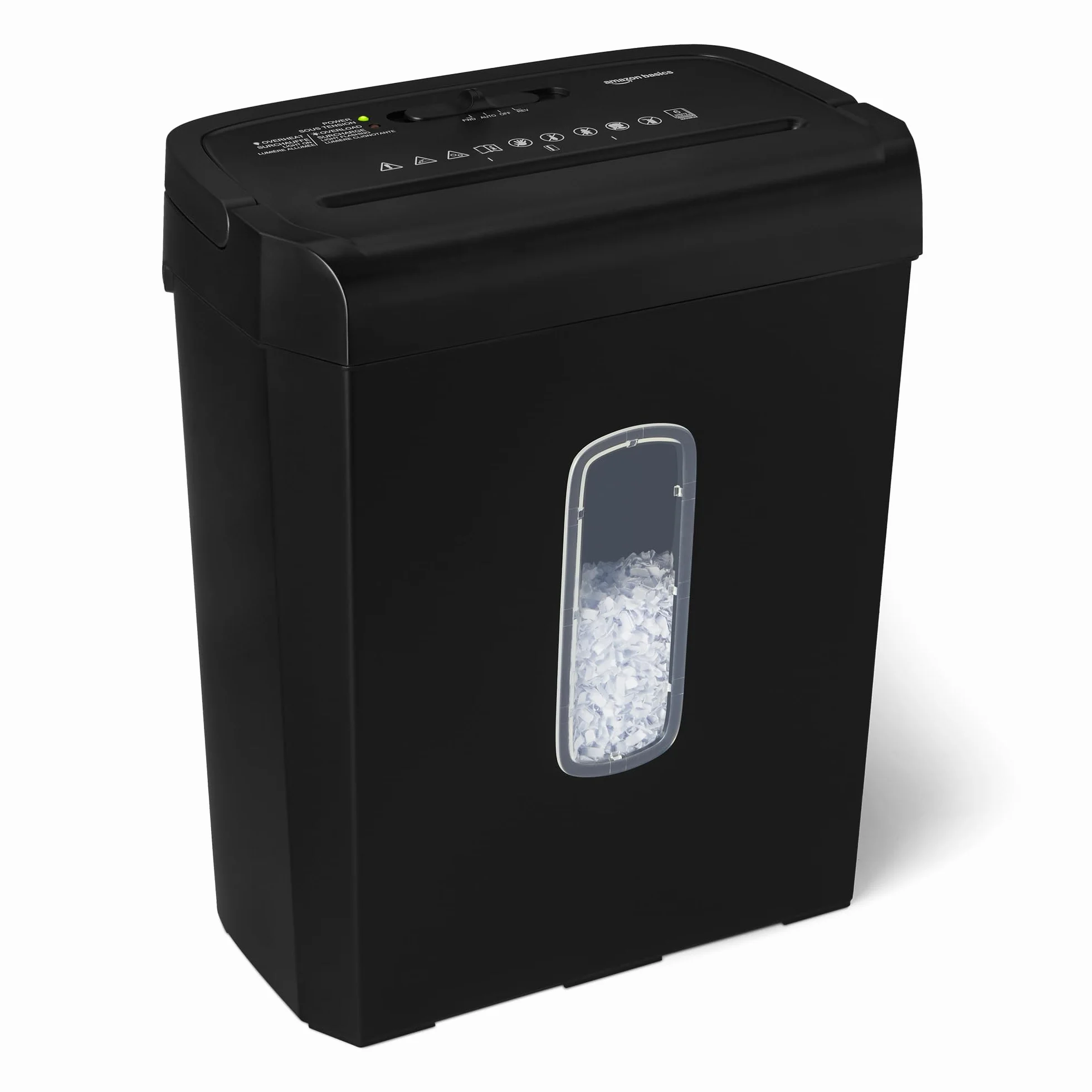 Amazon Basics Trituradora de Papel y Tarjetas de Crédito para 6 Hojas de Corte Cruzado, 14L, Negro