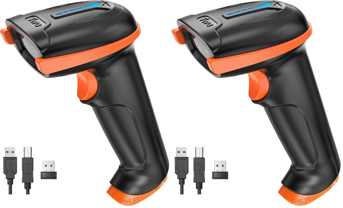 Tera Lector de código de Barras inalámbrico con Cable con indicador de Nivel de batería Escáner de código de Barras Impreso digitalmente 1D 2D QR Plug and Play, Modelo D5100 (Paquete de 2)