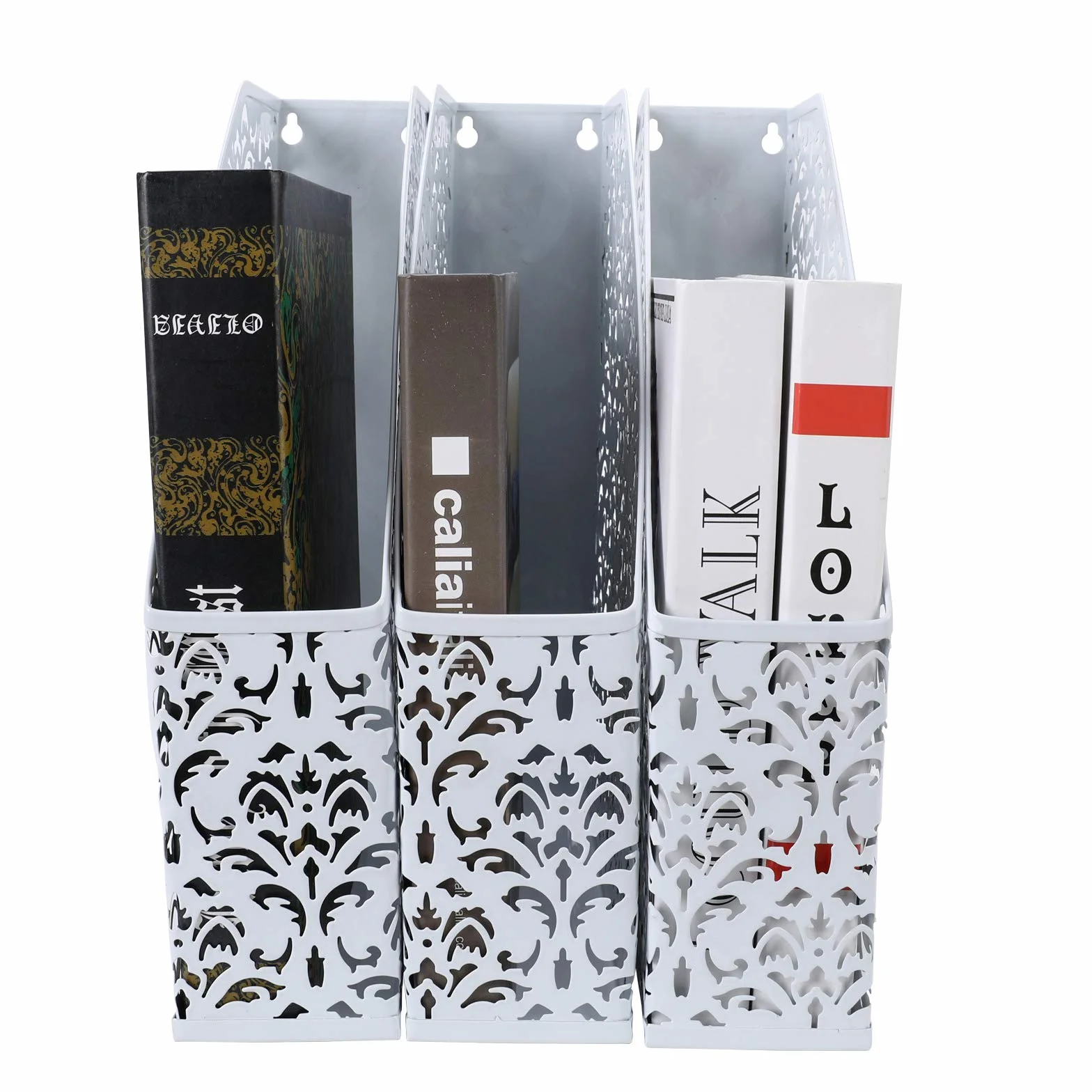 EasyPAG Paquete de 3 Metal Vertical Estante Revistero A4 Organizador Documentos Soporte Archivos Clasificador Papeles Almacenamiento Escritorio Bandeja Oficina,Blanco