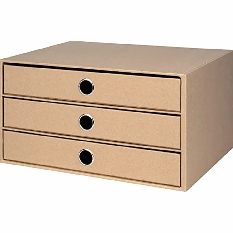 Rössler Papier 1524452623 - S.O.H.O. Caja de 3 cajones para DIN A4, con agujero de agarre, Kraft, 343 x 250 x 185 mm, 1 unidad