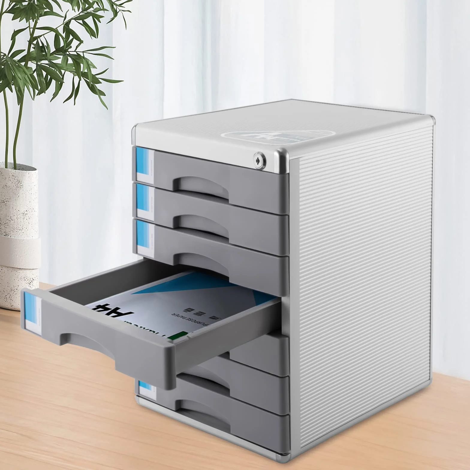 Caja de almacenamiento de metal con 7 compartimentos, 30 x 36 x 40,5 cm, cajones de aleación de aluminio